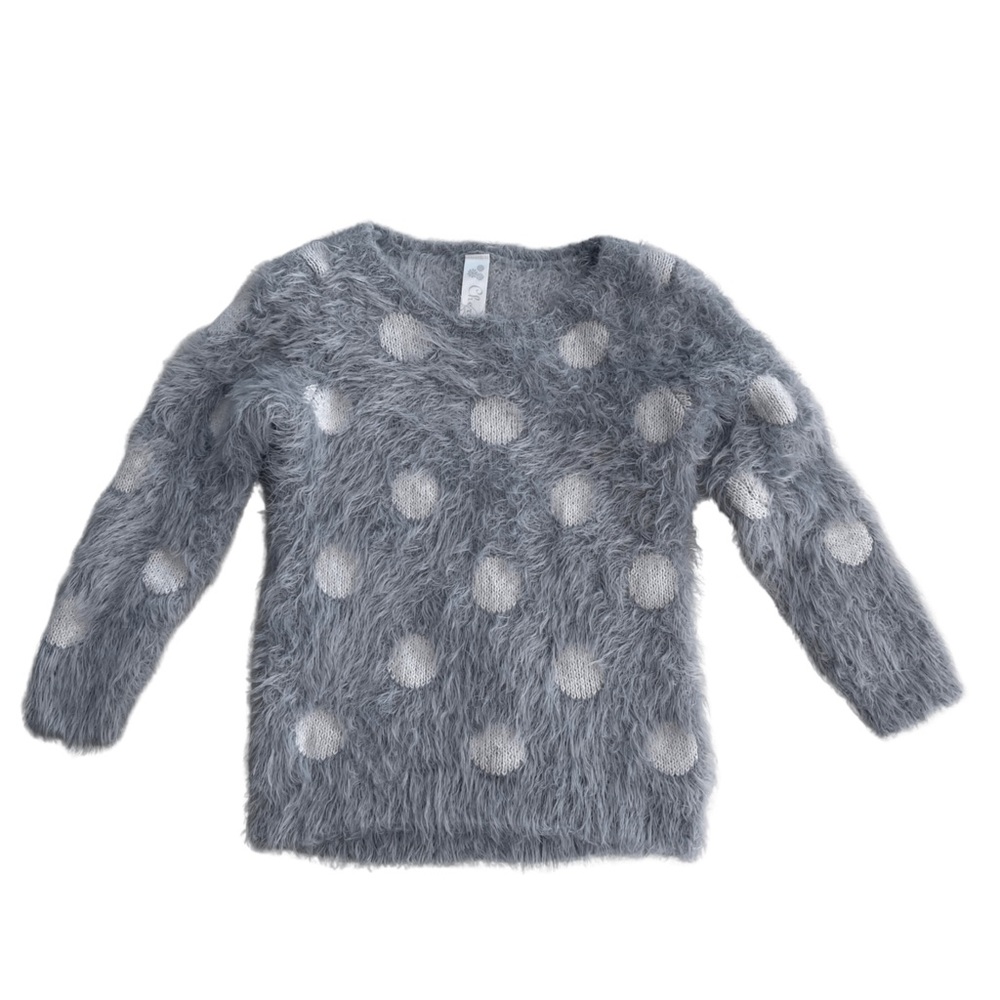 Cute Gray & White Fuzzy Polka Dot Sweater - SZ 3T